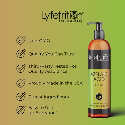 Lyfetrition Azelaic Acid Serum with Hyaluronic Acid – Azelaic Acid Serum (12 fl oz) with Vitamin C & Aloe