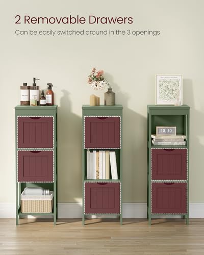 VASAGLE 35" H Floor Cabinet with 2 Drawers, Forest Green – Slim Corner Storage, Open Shelf
