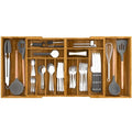 Extra Large Silverware Drawer Organizer - Expandable Acacia Wood, Brown / 22-37 Inches