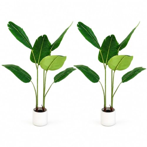 Bird of Paradise Artificial Plant Set - 3.3 ft Tall Faux Banana Leaf Tree, 2 Pack