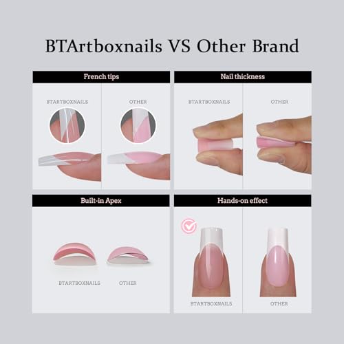 BTArtboxnails Long Square Pastel Fake Nails 160Pcs with French Peach Variation