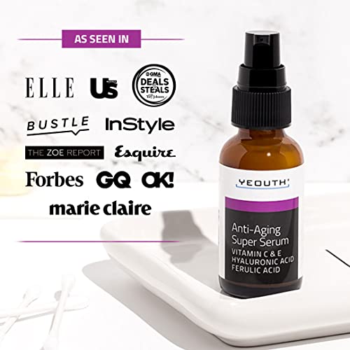 YEOUTH Anti Aging Serum for Face with Hyaluronic Acid, Ferulic Acid, Vitamin C and E, Hydrating Face Serum for Women and Men Targets Dull and Dry Skin 1oz (Pack of 2)