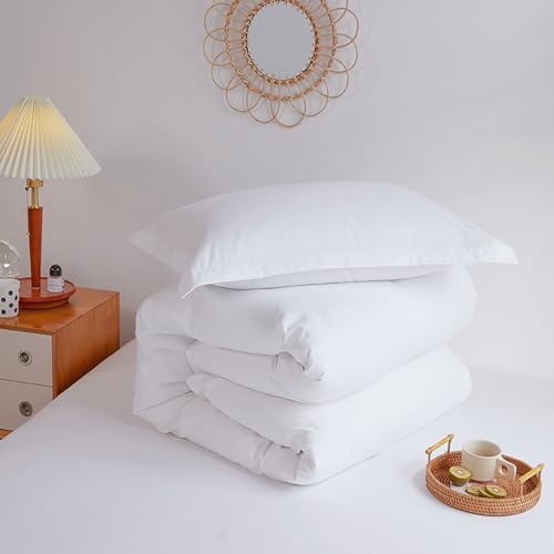 Queen White Bedding Comforter Set - Fluffy Lightweight Solid Color Bed Quilt