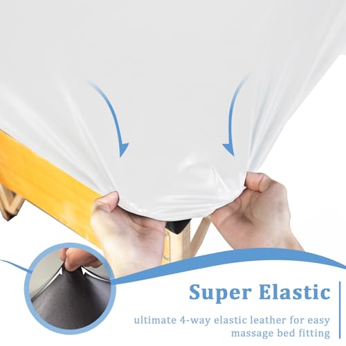 Leather Massage Table Cover Protector Wipeable Massage Table Cover Fitted Replacement Sheet Covers for Massage Bed/Spa Bed/Lash Beds, Fits 28-32" Wide (Pure White, 2Pcs)