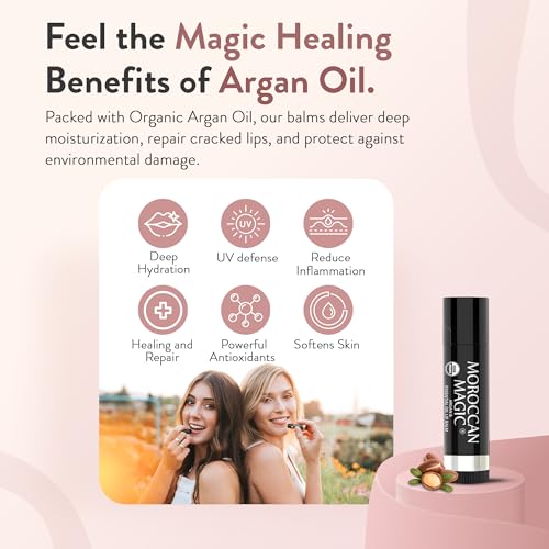 Organic Lip Balm Set - 8 Piece Variety Pack with Argan & Essential Oils