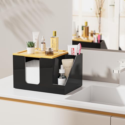 Upgrade Black Acrylic Face Towel Holder & Toothbrush Dispenser - Space Saving Bathroom Organizer
