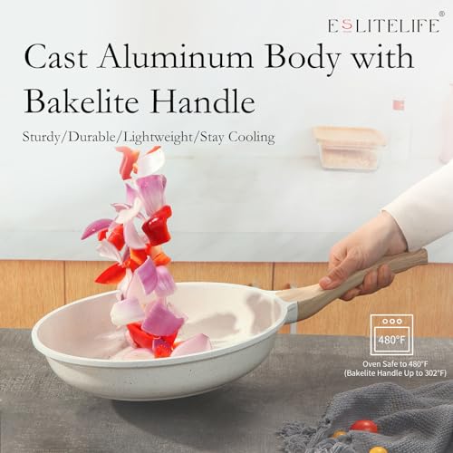 ESLITE LIFE Nonstick Ceramic Frying Pans Skillets Set with Lids,