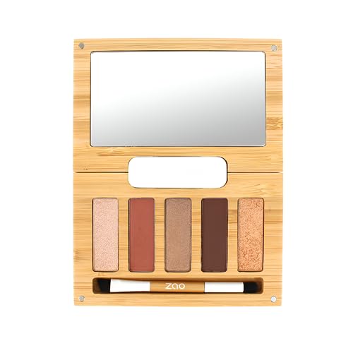 Zao Eyeshadow Palette 5 Shades Pearly, Matte, Ultra Shiny Face Smokey Eye Make Up Highly Pigmented Warm Tones Contouring & Highlighting Blendable Long Lasting Cosmetics Travel Kit 6.5g (Spicy Chic)