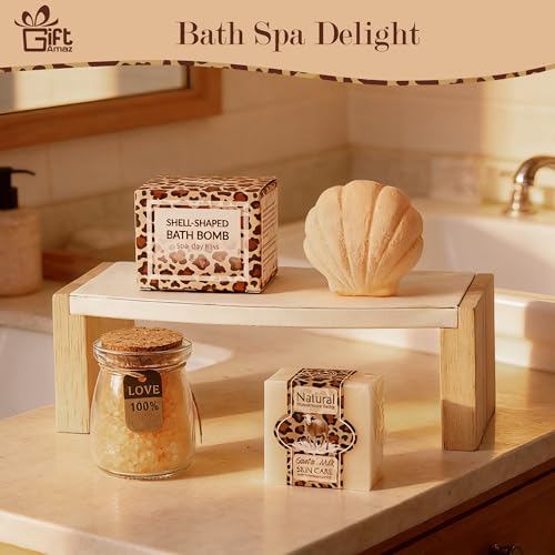 Leopard Print Spa Gift Set for Women - Self Care Home Bath Kit with Slippers & Bath Salts