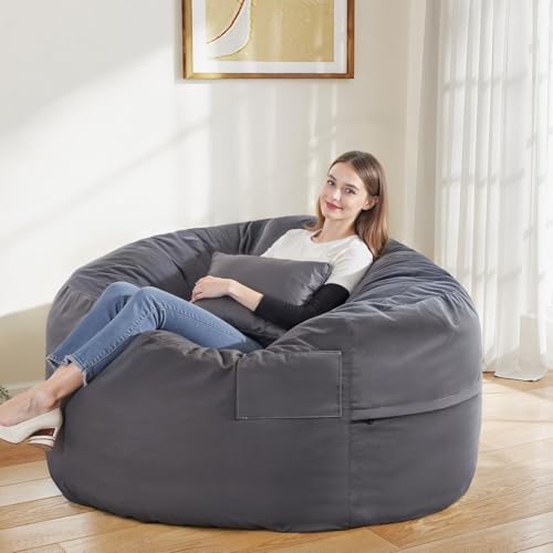 DUMOS 4FT Dark Grey Bean Bag Chair - Large Living Room Gaming Seat