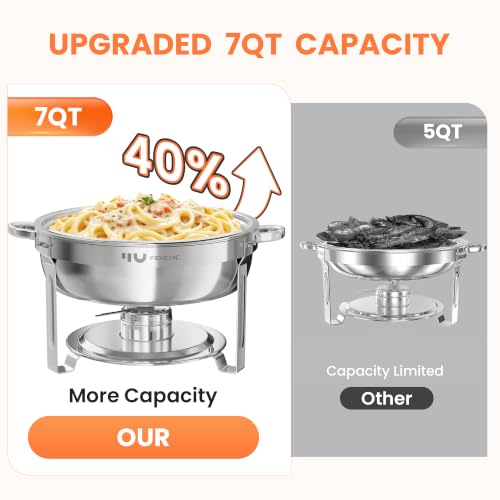7QT Buffet Chafing Dishes Set - 2 Pack Silver Round Food Warmers with Glass Lids