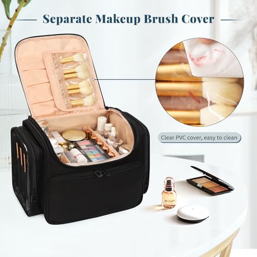 Large Makeup Bag with Jewelry Organizer - 01-Black with Jewelry Storage Travel Toiletry Bag