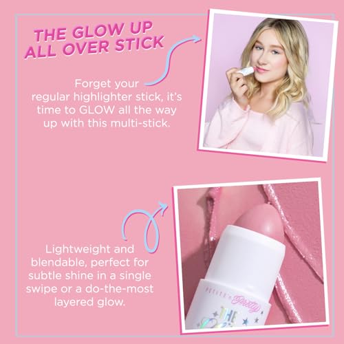 Petite N Pretty Glitter Makeup Set - Shimmering for Eyes, Cheeks, and Body - Glow Up Stick & All-Over Glitter in Pink Sherpa Bag for Kids, Teens, and Tweens (Pink)