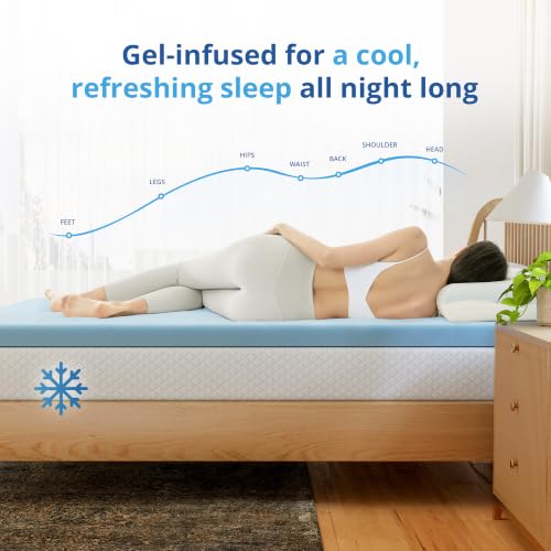 Blue King Memory Foam Mattress Topper - 3 Inch Cooling Gel Infused