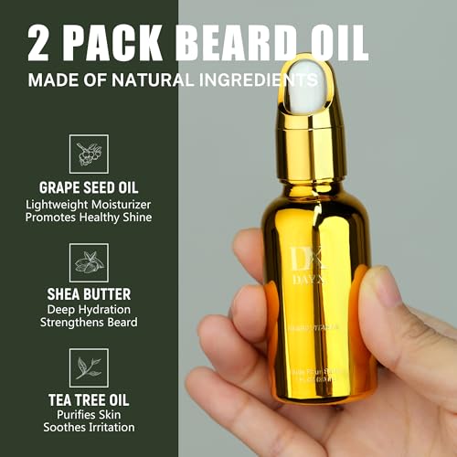 Beard Grooming Kit for Black Men, Beard Care Kit for Black Men w/Oil, Balm, Brush, Comb and Scissors, Valentines Birthday Gifts for Dad Husband Boyfriend