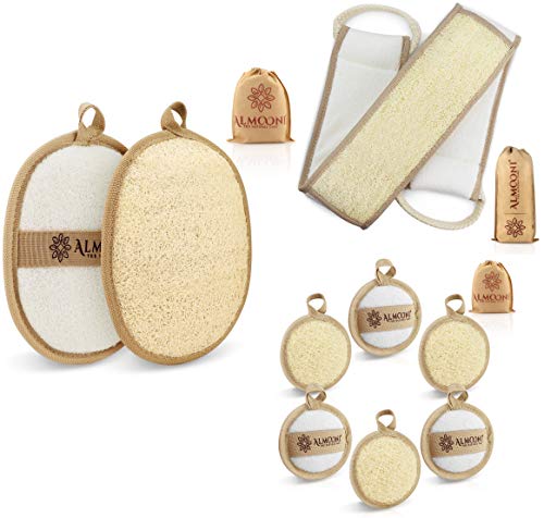 Exfoliating Loofah Pad & Back Scrubber Set with Natural Egyptian Loofah
