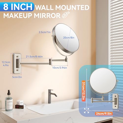Auxmir 8 Inch Double-Sided Wall-Mounted Makeup Mirror Nickel - 1X/30X Magnification