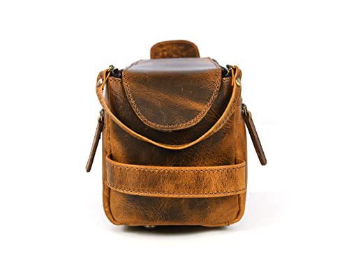Leather Toiletry Bag for Men 9 Inch Raven Tan Travel Organizer Waterproof Lining