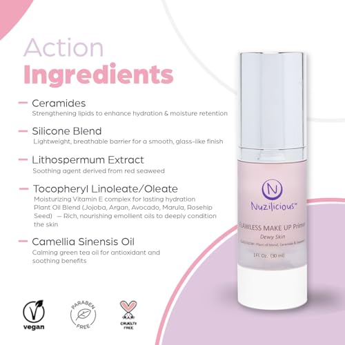 Professional Grade Flawless Makeup Primer ? Smooth, Hydrating, Dewy Base With Plant Oils, Ceramides & Seaweed Extracts | Vegan & Cruelty-Free | 1 oz