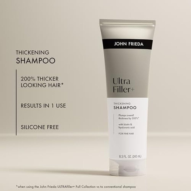 John Frieda ULTRAfiller+ Thickening Shampoo, Strengthening Shampoo for Damaged or Thin Hair, Infused with Biotin and Hyaluronic Acid to Strengthen Hair for Thicker Fuller Results, 8.3 Fl Oz