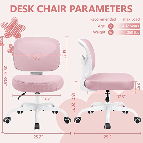 Primy Kids Desk Chair Pink PR777 Height Adjustable Swivel Mesh Student Chair for 4-12