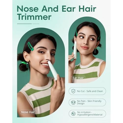 VG VOGCREST Nose Hair Trimmer for Women: Rechargeable 2 in 1 Ear Eyebrow Trimmer (Green)
