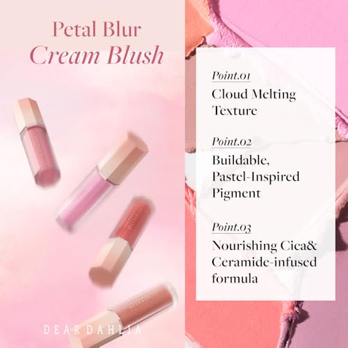DEARDAHLIA Petal Blur Cream Blush (Fairy) - Soft-Blur Vegan Blush with Lightweight, Cloud Melting Texture, High-Pigment, Long-Lasting, Buildable, Cream to Powder Finish. Sensitive Skin Friendly. 4g