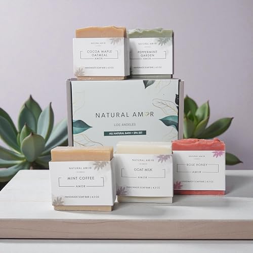 All Natural Shea Butter Enriched Bar Soap Set - Handmade 4.3oz 5 Pack, Gentle for All Skin Types, Essential Oils Scented, Mixed Variation