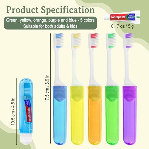 Travel Toothbrush and Toothpaste Set 50 Pack - Foldable, Individually Sealed