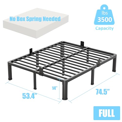 Full Size Bed Frame with Round Corner Edges, 14 Inch Heavy Duty Steel Support