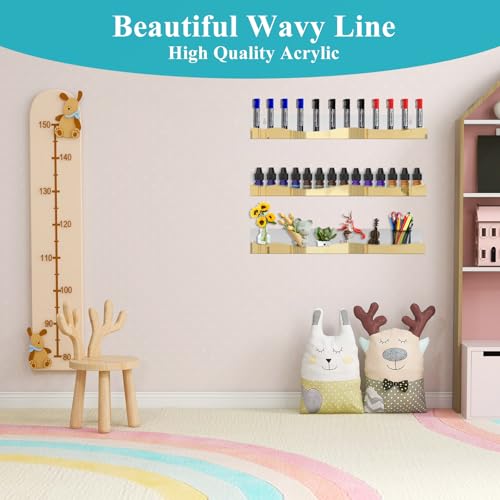 6 Pack Nail Polish Wall Rack Mirror Gold Acrylic Wall Mount Ledges with Stopper 15 Inch Kids Bookshelf Tattoo Ink Essential Oils Figurine Display Shelves Spice Rack for Salons Retailers Home