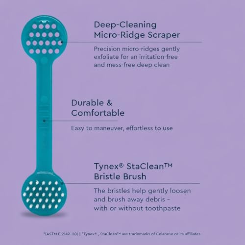 Tongue Cleaner 2-in-1 Scraper & Brush Set - Fuchsia, Midnight Blue & Yellow - BPA-Free Oral Care Tool