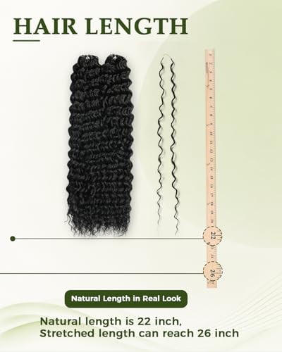 Deep Wave Feather Crochet Hair 22 Inch 100 Strands - Black, 1B Variation