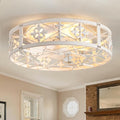 Farmhouse Caged Ceiling Fan with Light - 20 Inch Distressed White with Remote