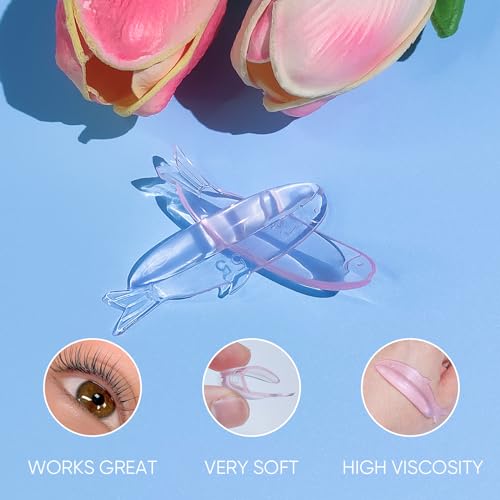 PERMANIA Lash Lift Pads, New Self-Adhesive Super Soft 10Pcs/5Sizes Fish-Shaped Lash Lift Rods Extreme Eyelash Curler Reusable (Pink)