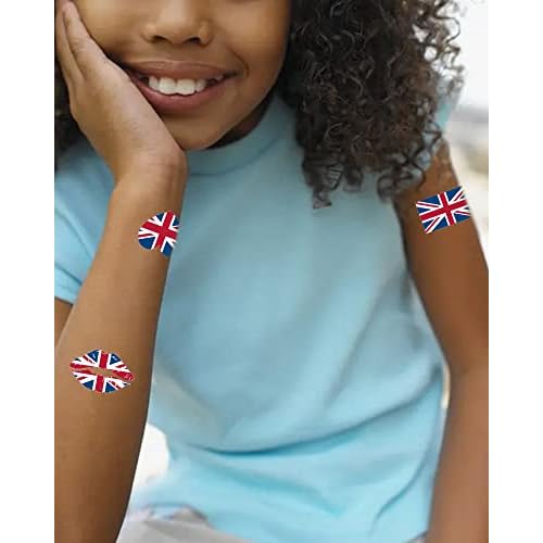 Temporary Tattoo USA/UK | 50 Sheets Patriotic US, America Flag, British, United Kingdom, Union Jack Flag Sticker | Patriotic Party Supplies | for Kids Adults