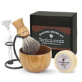 4-in-1 Men’s Shaving Brush Kit with Badger Hair, Wood Bowl & Stand – Includes Soap