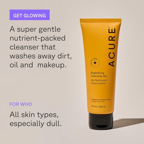Acure Brightening Facial Scrub & Cleansing Gel Set - 4 Fl Oz Pack of 2 - Exfoliating & Gentle Cleanser for All Skin Types