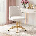 VECELO Cream White Velvet Vanity Desk Chair with Height Adjustment & 360° Swivel, Gold Base