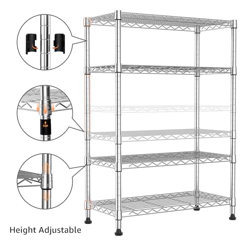 4-Tier Storage Shelving Unit - 1000 lbs Capacity Steel Wire Rack for Home, Kitchen, Office - Chrome, 13.7"D x 23.6"W x 53.4"H