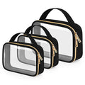 Black 3 Pack Clear Toiletry & Makeup Bags with Handles - Large & Medium Sizes, Waterproof PVC Travel Organizer