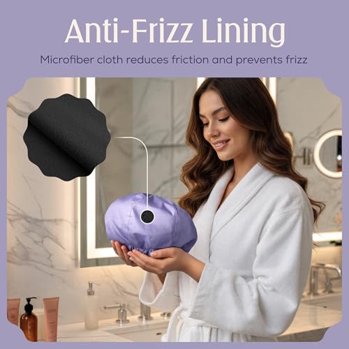 Large Waterproof Shower Cap for Long Hair & Curls - Lilac Variation