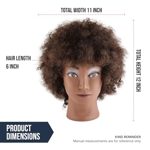 Brown 6-Inch Human Hair Afro Mannequin Head for Cosmetology & Styling Practice