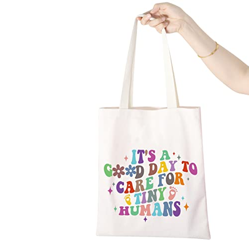 WCGXKO NICU Nurse Gift - NICU Nurse Graduation Canvas Shopping Bag (TINY HUMANS Tote)
