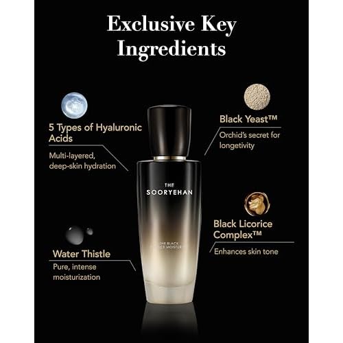 Sooryehan The Black (Essence Moisturizer, 130ml/4.4fl oz) - Lightweight Cream for Moisture Barrier, Rejuvenate Dull, Aging Skin. Premium Korean Skin Care. Black Yeast, Hyaluronic Acid,