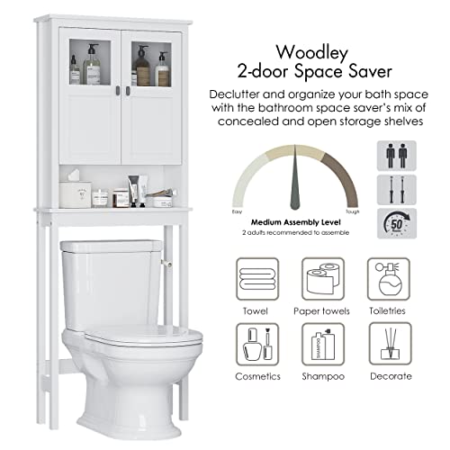 Over the Toilet Bathroom Storage Cabinet with Glass Doors - White