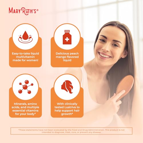 MaryRuth's Liquid Multivitamin + Hair Growth Travel Pack | 8 ct | Biotin 10000mcg | Lustriva Hair Growth Supplement | Clinically Tested in Women for Thicker Hair & Facial Wrinkle | Ages 18+ | 1 Fl Oz