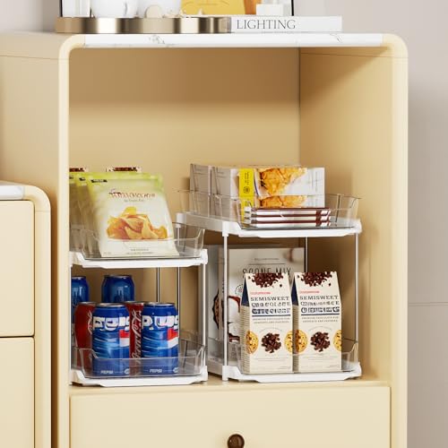 White 4 Pack 2-Tier Under Sink & Bathroom Organizer Set - Stackable Multi-Purpose Storage