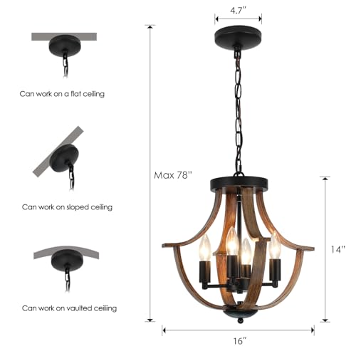 Dark Wood Grain 4-Light Farmhouse Pendant Light Fixture - Rustic Modern Ceiling Chandelier for Dining & Kitchen