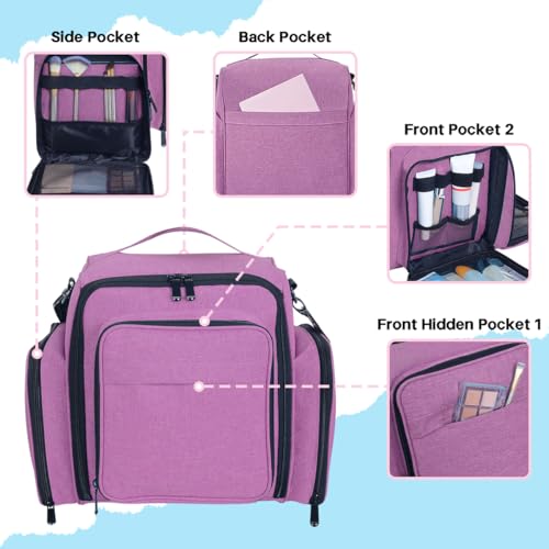 Large Makeup Bag Organizer with 3 Removable Pouches - Purple - Travel & Home Storage